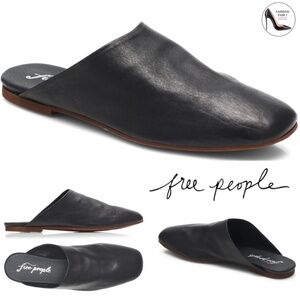 Free People Black Leather Reese Mule Square Toe Slip On Flat Shoes Loafers 39
